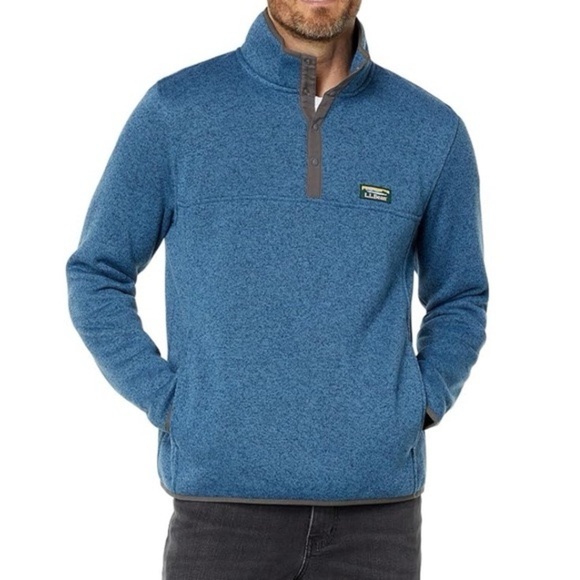 L.L. Bean Men’s Large Snap Fleece Pullover Blue Heather Quarter Button Collar - Picture 1 of 5